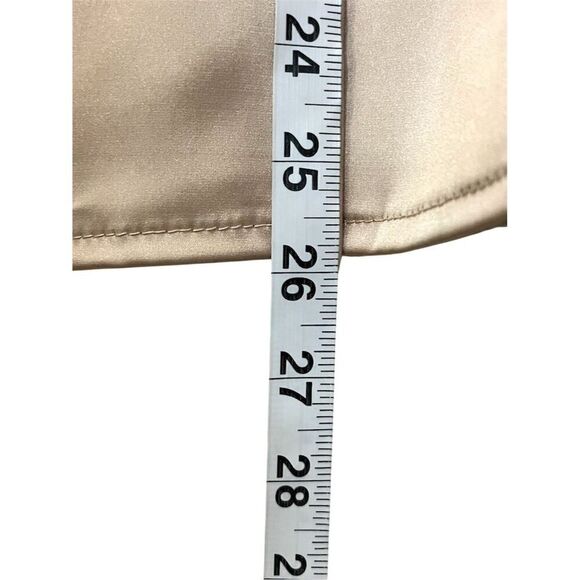 Chic V-Neck Satin Boho Blouse L Khaki Hippie Brunch Spring Fall Trendy - Picture 8 of 9